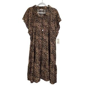 Terra & Sky Womens 3W (24W-26W) Animal Print Belt/Pockets Dress Summer/Casual